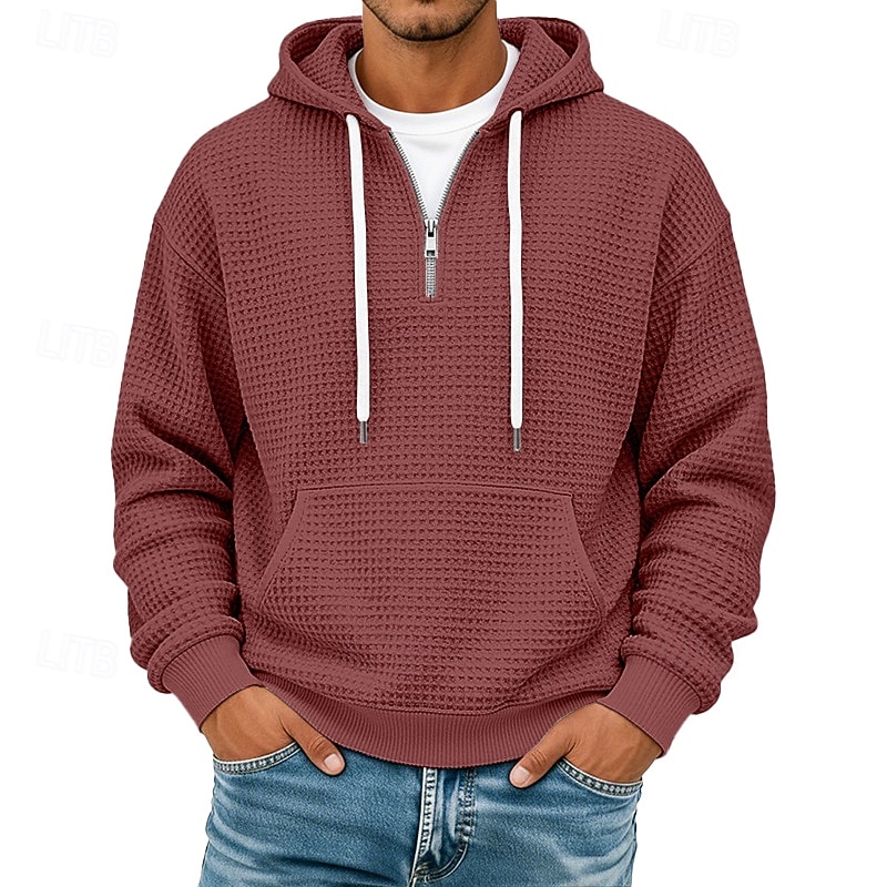 Men's Hoodie Waffle Hoodies Pullover Hoodie Sweatshirt Quarter Zip Hoodie Apricot Wine Red White Light Green Navy Blue Hooded Plain Patchwork Color Block Textured Casual Daily Sports & Outdoor 2026 - $28.99 –P9