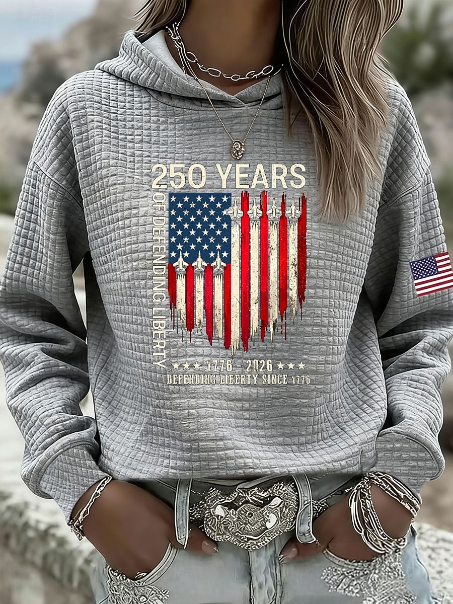 Felpa con cappuccio patriottica per donne del Giorno dell'Indipendenza Stampa grafica Lettera Calda Casual Manica lunga Cappuccio Normale Tops Casual Strada Abbigliamento quotidiano Stampa Nera del 2026 a $33.99 –P1