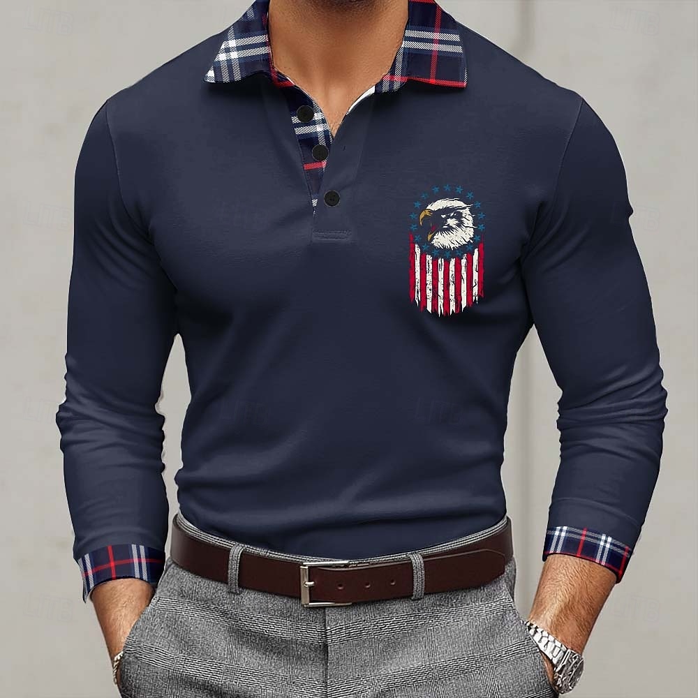 4th of July 2026 250th Men's American US Flag Polo Long Sleeve Polo Shirts Lapel Casual Outdoor Athleisure Festival Outfit 3D Print Buttons Spring Fall Blue Red Purple 2026 - $22.99 –P1