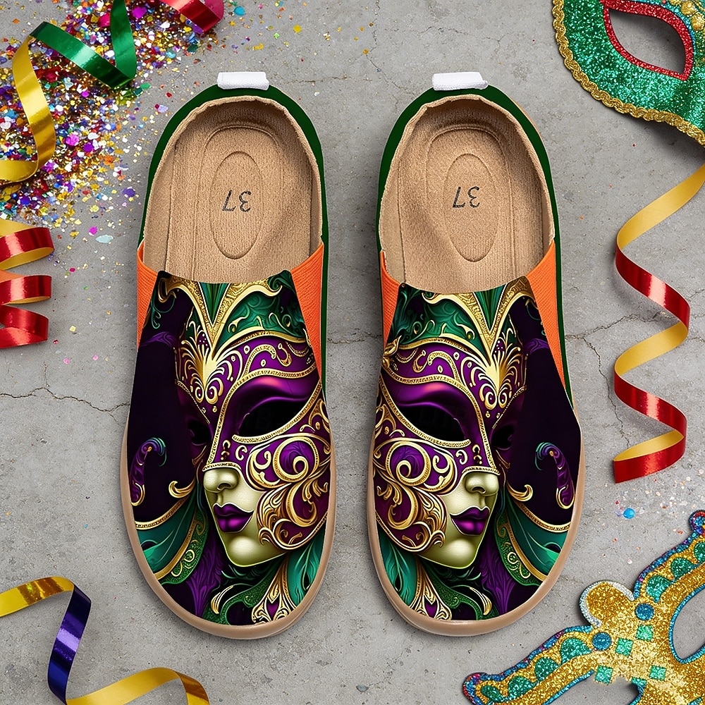 Scarpe slip-on a punta larga da donna per il Mardi Gras – Suola interna morbida e imbottita stampa artistica di maschera veneziana scarpe festive artistiche per parate costumi uscite casuali e del 2026 a $54.99 –P4