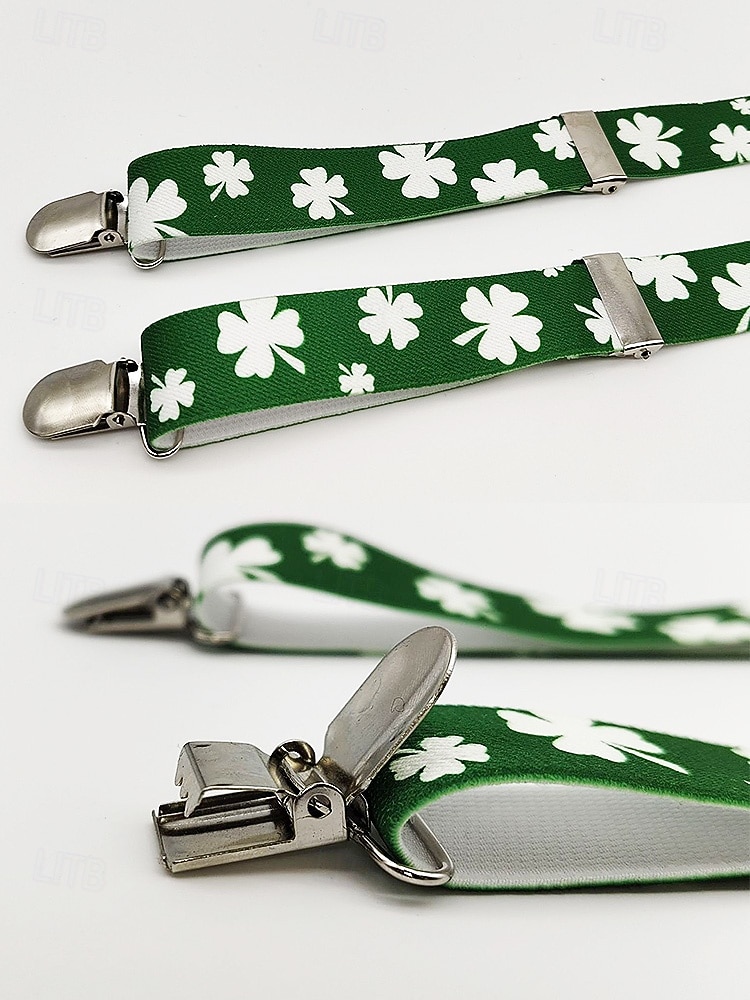 Miesten vihreät apilankuvioiset henkselit ja rusetti, polyesteriä, täydellinen Pyhän Patrickin päivään, karnevaaleille ja arkikäyttöön. 2026 - $11.99 –P6