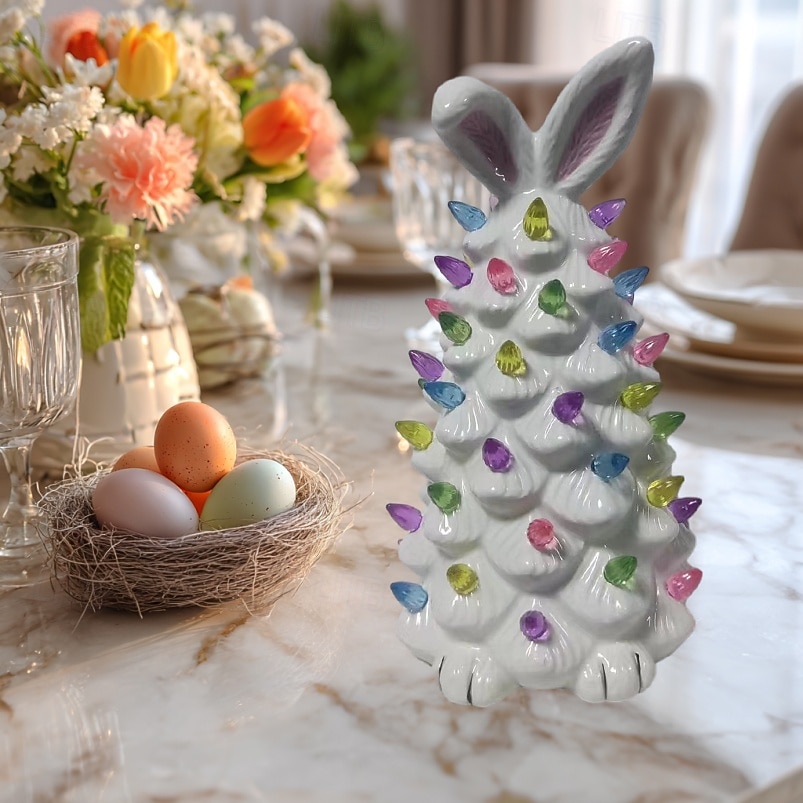 Easter Ceramic Rabbit Tree Lights AAA Battery Indoor/Outdoor Bedroom Bedhead Party Living Room Dining Room Desktop Decoration Light 24.5 * 14CM 2026 - $27.99 –P3