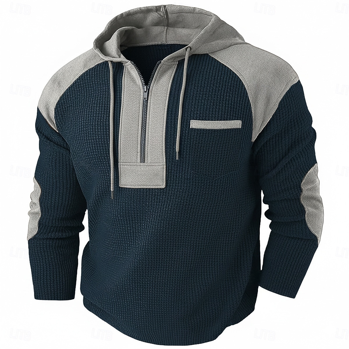 Herren Waffel T-Shirt T Shirt Waffel-Henley-Hemd Herrenhemden mit Ellbogenflicken Langarm Mit Kapuze Zur Seite fahren Halber Reißverschluss Herbst Herbst Winter Einfarbig Farbblock Sportlich 2026 - $24.99 –P4