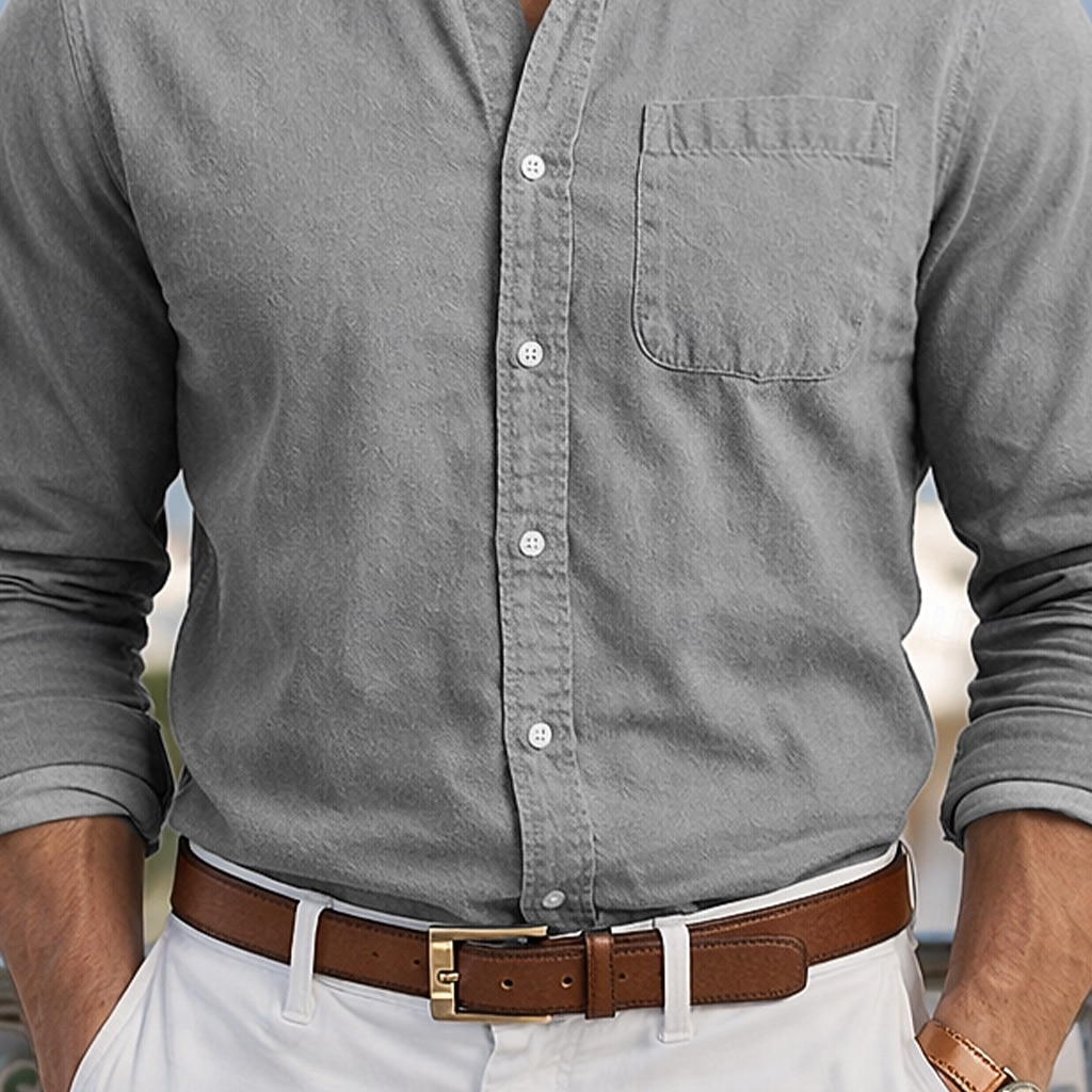Homens Camisa Social Camisa casual camisa de botão Azul Marinha Caqui Cinzento Azul Claro Manga Longa Tecido Lapela Casual Diário Bolso frontal Roupa Elegante Moda Casual de 2026 por $25.99 –P3