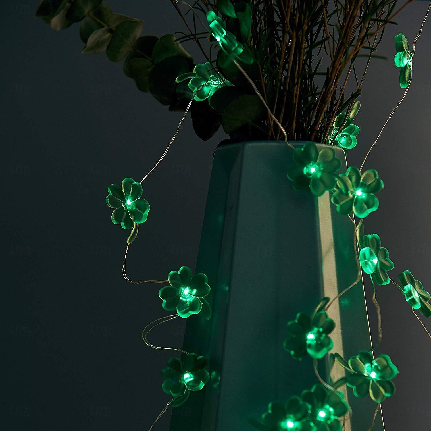 Pyhän Patrickin päivän koristeet apilanlehdet valosarjat paristokäyttöiset kaukosäätimellä toimivat ledit apilanvihreät valot makuuhuonejuhliin pyhän Patrickin päivän koristelu 2026 - $17.99 –P3