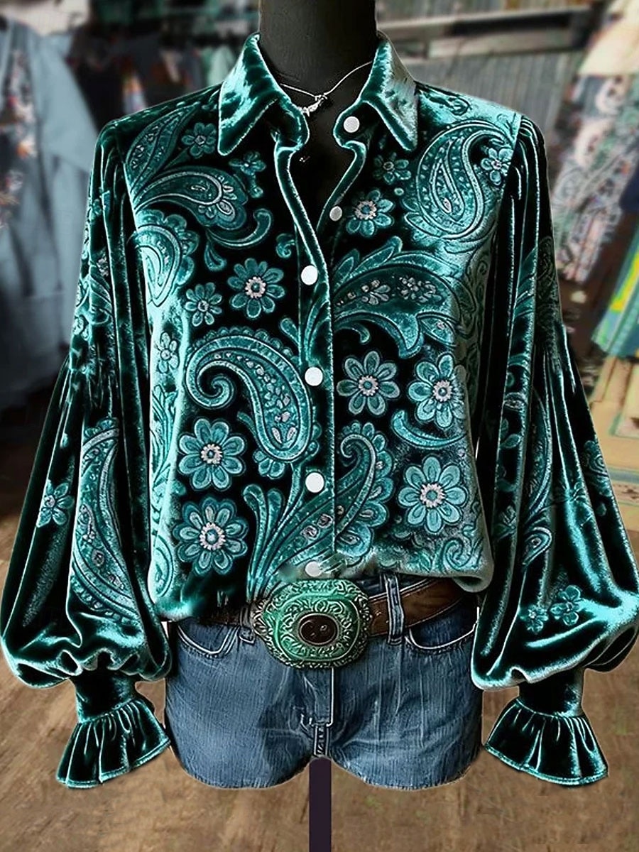 Damen Hemd Blumen Grafik Paisley-Muster Elegant Stilvoll Modern Langarm Hemdkragen Normale Oberteile Täglich Arbeit Party-Abendmode Blau Schwarz Rote Sommer Frühling Herbst Winter 2026 - $48.99 –P1