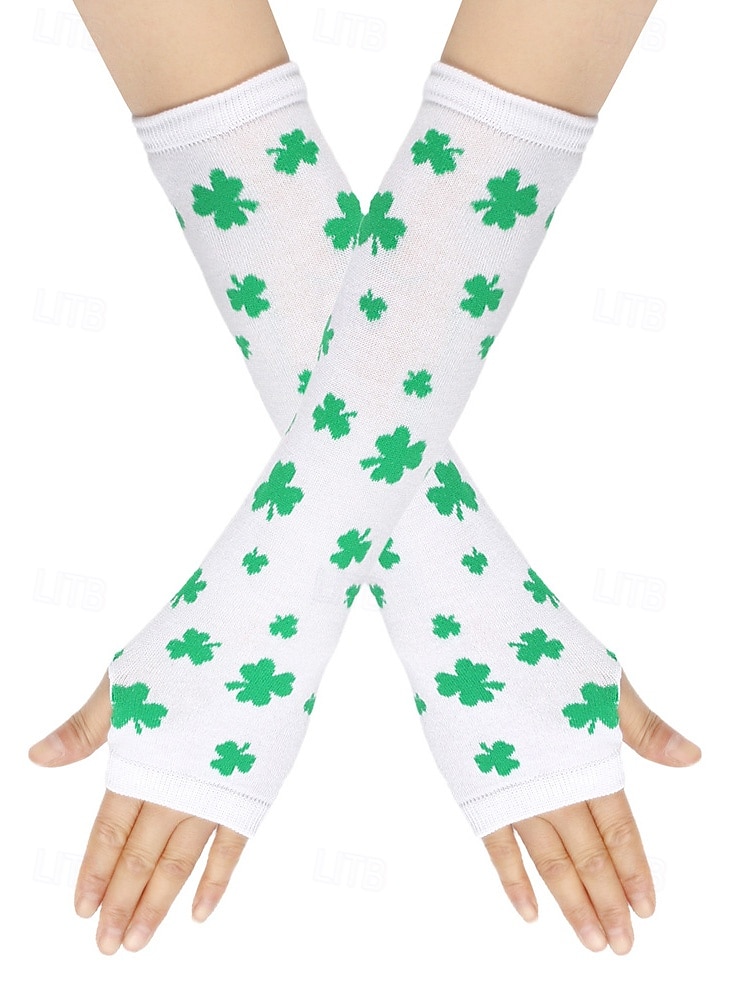 Women's Knitted St. Patrick's Day Gloves, Green and White Stripes with Clover Pattern, Perfect for St. Patrick's Day, Carnival and Everyday Wear 2026 - $7.99 –P8