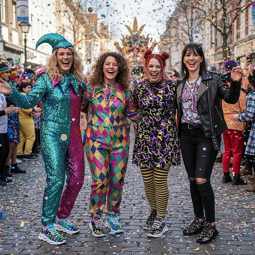 Women's Mardi Gras Confetti Print Lace-Up Athletic Sneakers - Cushioned Comfort Festive Shoes for Carnival Parades, Street Celebrations, Daily Errands & Summer Outdoor Activities 2026 - $42.99 –P5