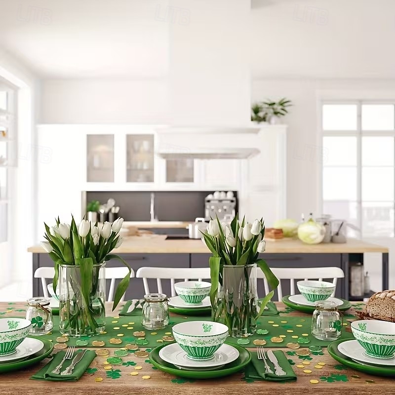 Dekorace na stůl ke Dni svatého Patrika, 100 ks plastových mincí pro štěstí a 30 g trojlístkových konfet na stůl, posypky na stůl pro irskou párty svatého Patrika, dárky, potřeby 2026 - $10.99 –P2