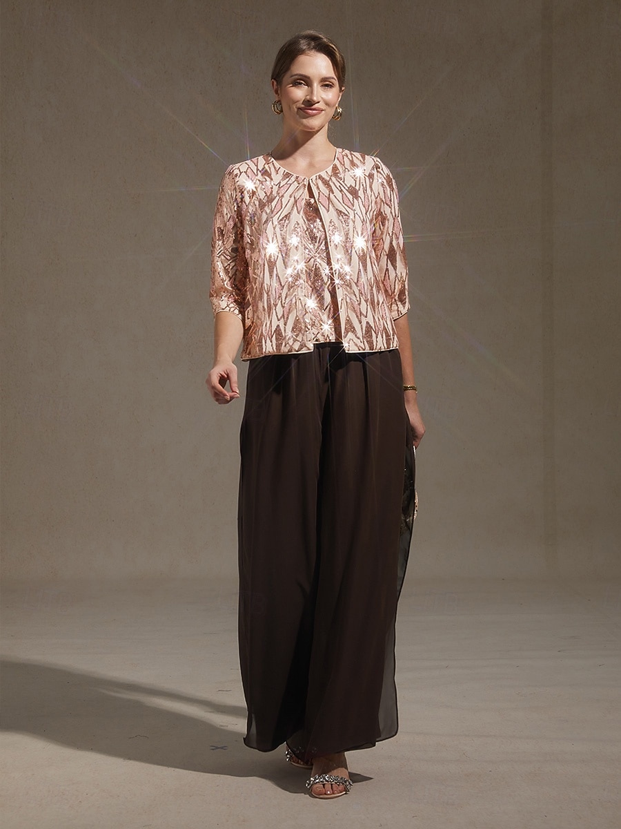 Femmes Hauts à paillettes Paillettes Broderie Géométrique Élégant Manche 3/4 Col mandarin Hauts Réguliers Soirée Tenue de soirée Tenue formelle Rose Claire Été Printemps Automne de 2026 ? $129.99 –P7