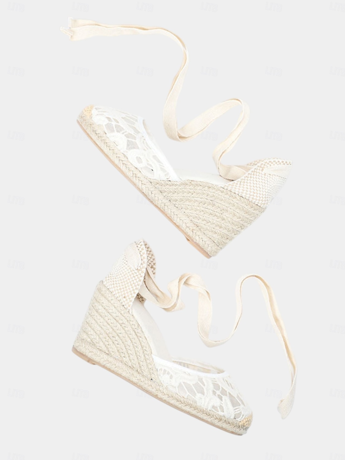 Sandale cu platformă tip espadrilă din dantelă pentru femei - pantofi de mireasă eleganți cu panglică legată pentru ceremonii pe plajă, pantofi de mireasă confortabili &încălțăminte de vară pentru 2026 - $59.99 –P4