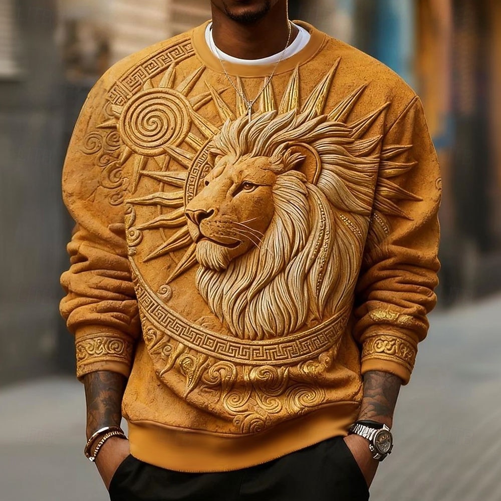Ανδρικά 3D Εκτύπωση Λιοντάρι 3D εκτύπωση Πουλόβερ Καθημερινό 3D Μακρυμάνικο Στρογγυλή Ψηλή Λαιμόκοψη Διακοπές Πάρτι Δώρο Κίτρινο Βυσσινί Πορτοκαλί Καφέ Γκρίζο Λαιμόκοψη 3D Όλες οι εποχές Σχεδιαστής 2026 - $32.99 –P1