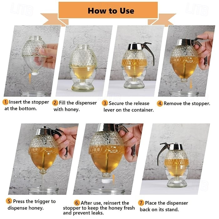 Dozator de miere din sticlă fără picurare cu capac din plastic, dozator de sirop, borcan de miere cu cioc de turnare ușor, fără mizerie și convenabil pentru bucătărie, masă și micul dejun 2026 - $4.99 –P7