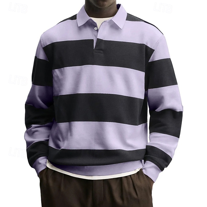 Men's Polo Shirts Golf Shirt Casual Street Lapel Long Sleeve Basic Modern Horizontal Stripes Buttons Spring Fall Regular Fit Blue Grey White Red Navy Blue Purple Polo Shirts 2026 - $24.99 –P9