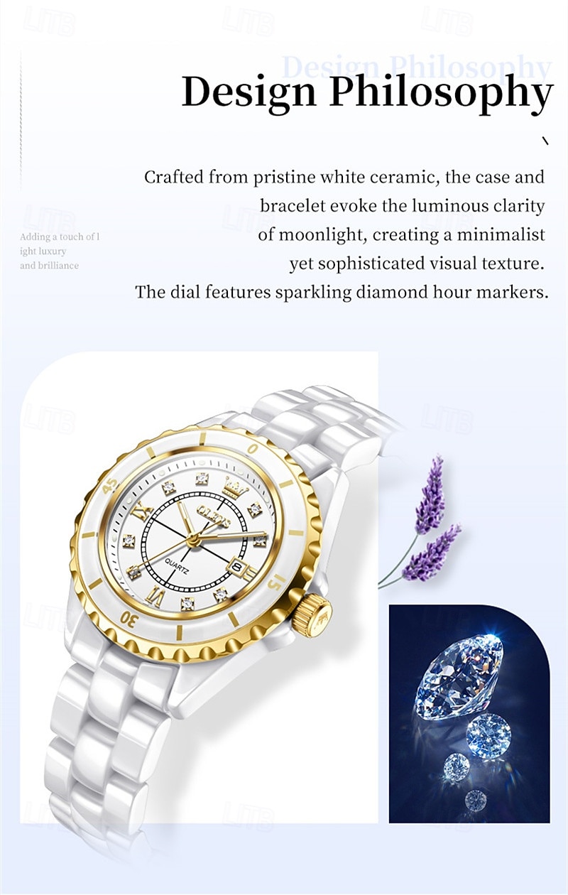 2026年 新しいOlevsの母の日ギフトは、ルミナス針とデジタル表示のホワイトセラミック 韓国版学生用クオーツ時計カジュアル防水腕時計のファッショナブルで高級な時計です  コレクション – $61.99 –P5