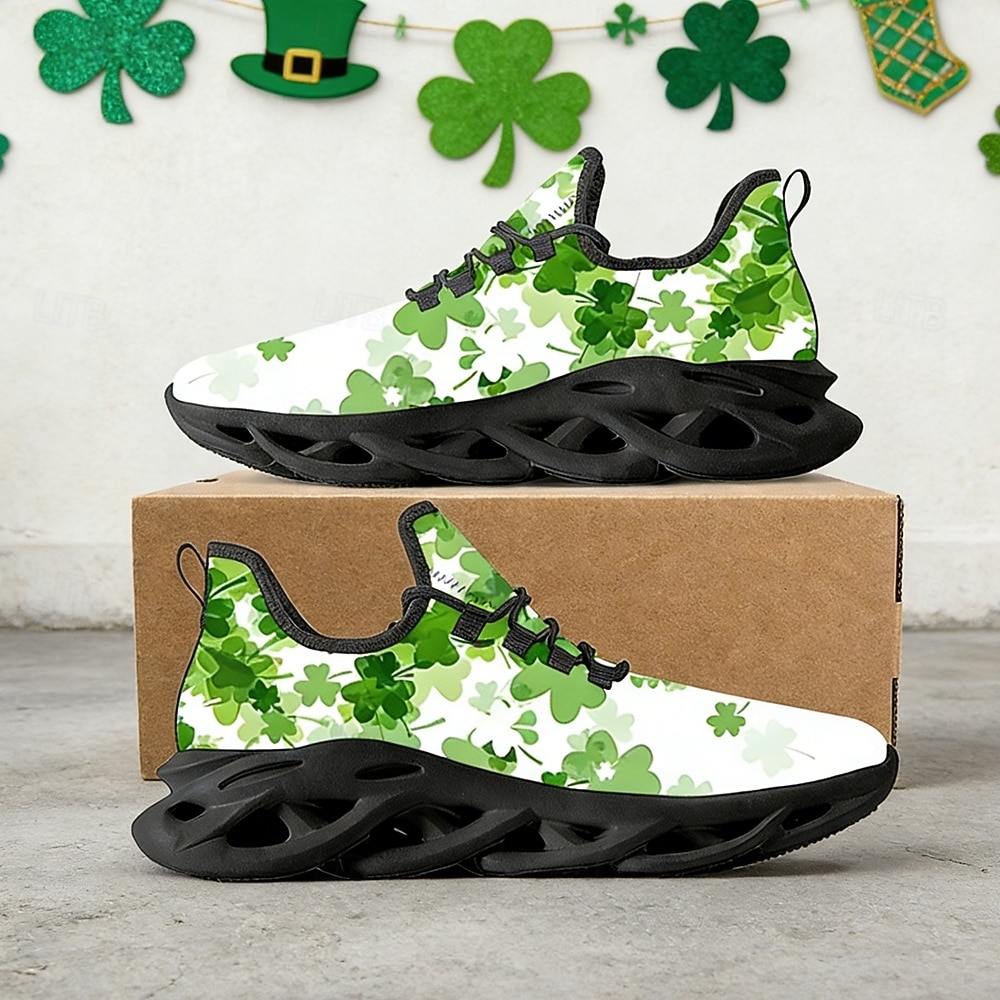 Dámské tenisky s motivem zeleného jetele ke Dni svatého Patrika – lehké prodyšné vycházkové boty s polstrovanou podrážkou, slavnostní sportovní styl na přehlídky, cestování, každodenní chůzi, cvičení a běžné nošení 2026 - $42.99 –P1