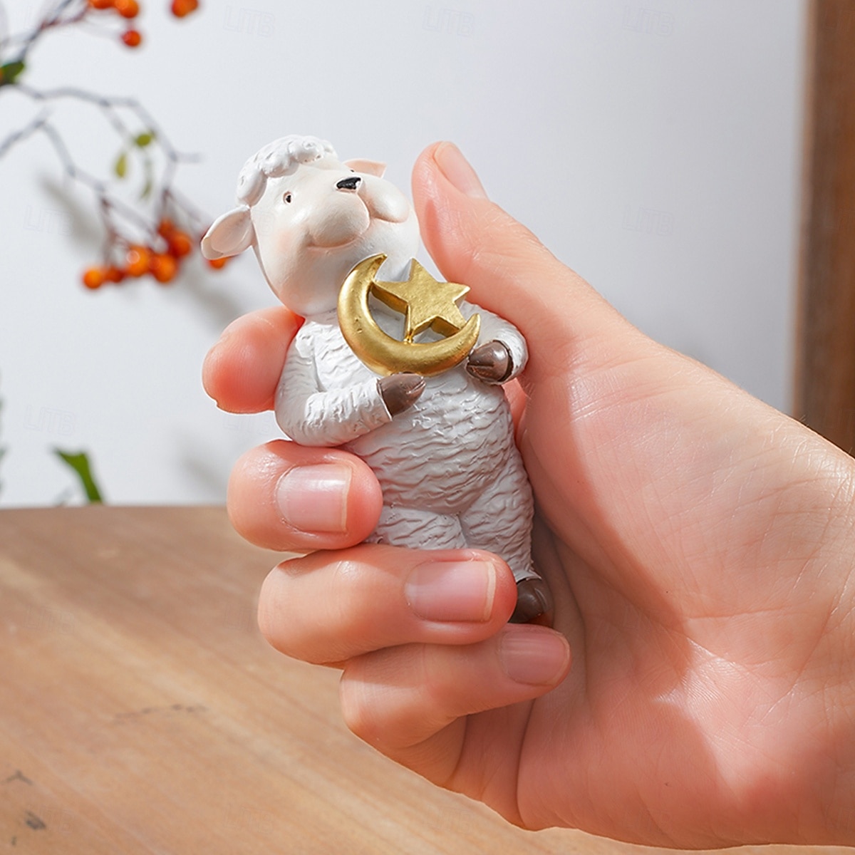 Ramadan Sheep Figurine, Black & White Resin Sheep Holding Moon & Star, Hand-Painted Decorative Ornament for Eid al-Fitr, Eid al-Adha, Ramadan Home Décor, Gift for Family & Celebration 2026 - $15.99 –P11