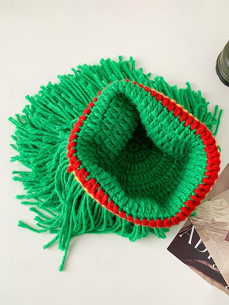 Herren-Perückenmütze aus Häkelgarn, mehrfarbiges Design mit grünen, roten und gelben Streifen, perfekt für den St. Patrick's Day und Kostümpartys 2026 - $14.99 –P9