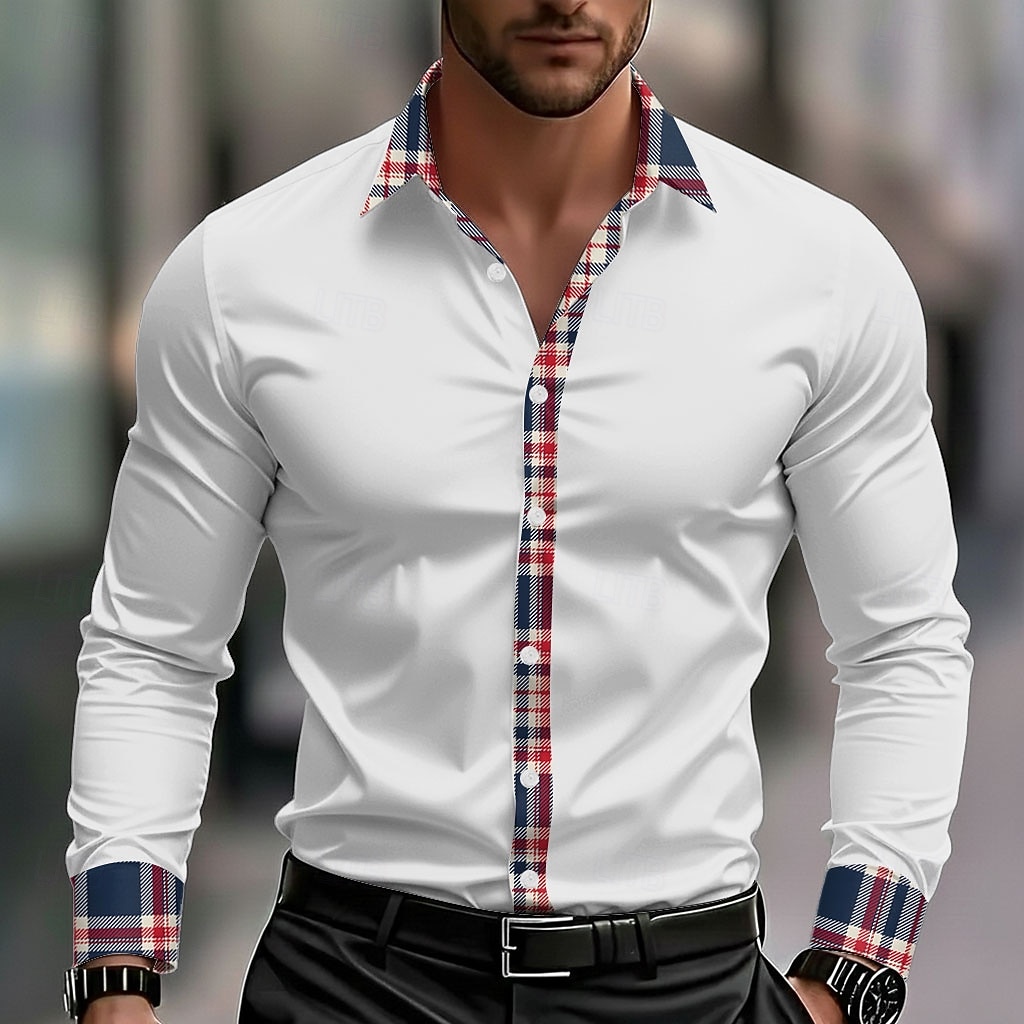 Miesten Geometrinen Ruudukko / Plaid Paita Button Up paita Rento kauluspaita Pitkähihainen Muoti rento ulko- Arkikäyttö Kevät Syksy Sänkyjen avaus 3D-tulostus kauluspaidat Musta Valkoinen Viini 2026 - $27.99 –P5