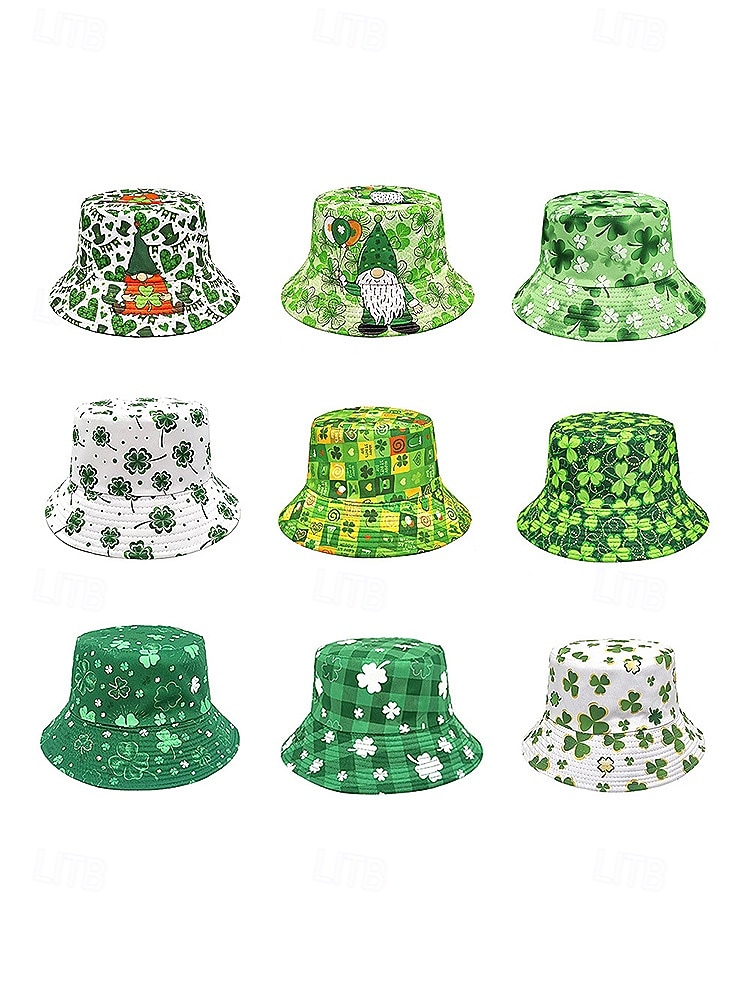 Sombrero de pescador de poliéster para mujer, con trébol y duende del Día de San Patricio, varios patrones, perfecto para el Día de San Patricio y para uso diario. 2026 - $11.99 –P5