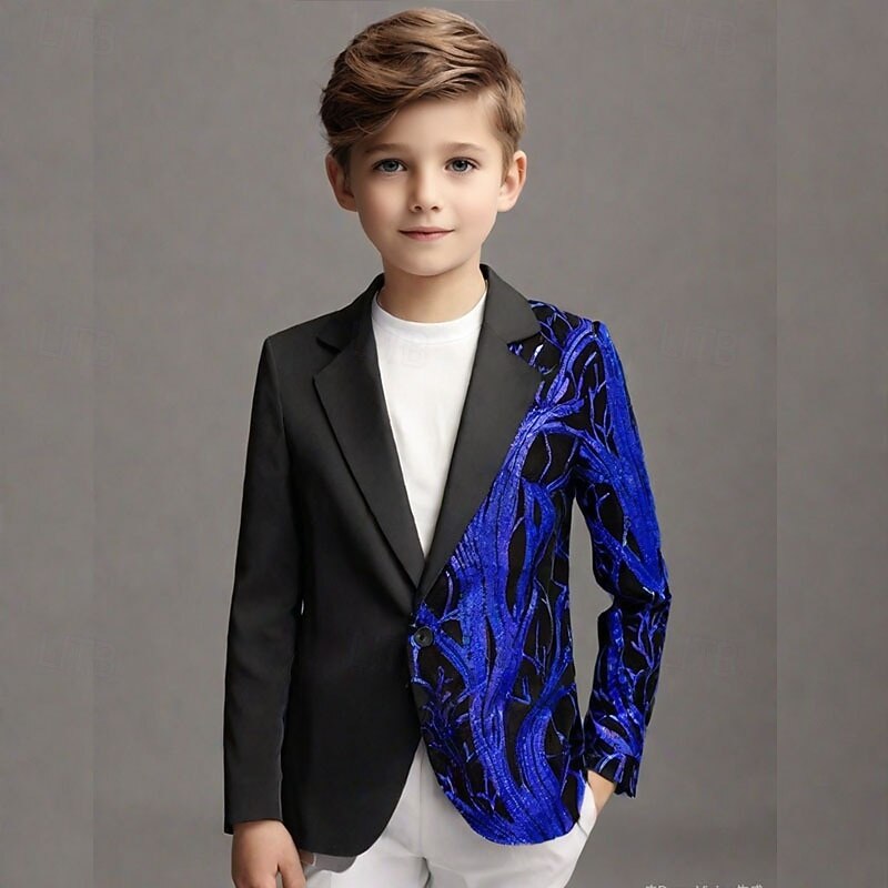 Kids Boys' Blazer Outerwear Sequin Tree Long Sleeve Pocket Buttons Coat Party Fashion Streetwear Cool Blue Red Purple Spring Fall 4-12 Years 2026 - $74.99 –P13