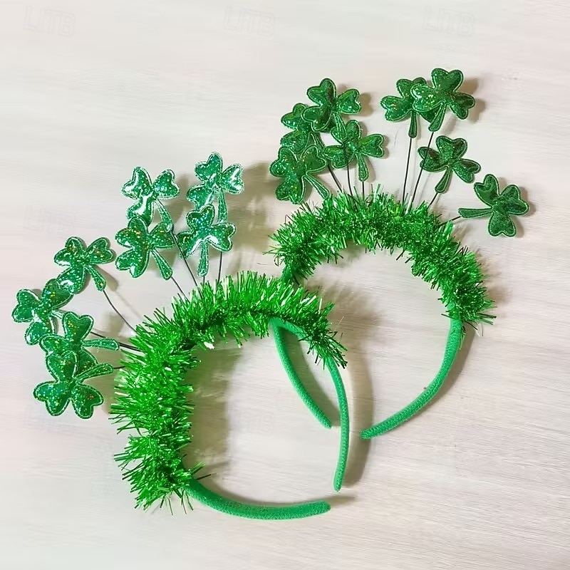 2 opaski na głowę z okazji Dnia Świętego Patryka, opaski na włosy z koniczyną irlandzką, świąteczne nakrycie głowy dla kobiet &dzieci 2026 - $15.99 –P1