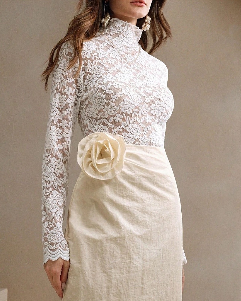 Damen Bluse Spitzentops Spitze Einfach Stilvoll Langarm Rollkragen Normale Oberteile Täglich Ferien Ausgehen Weiß Frühling Herbst 2026 - $26.99 –P2