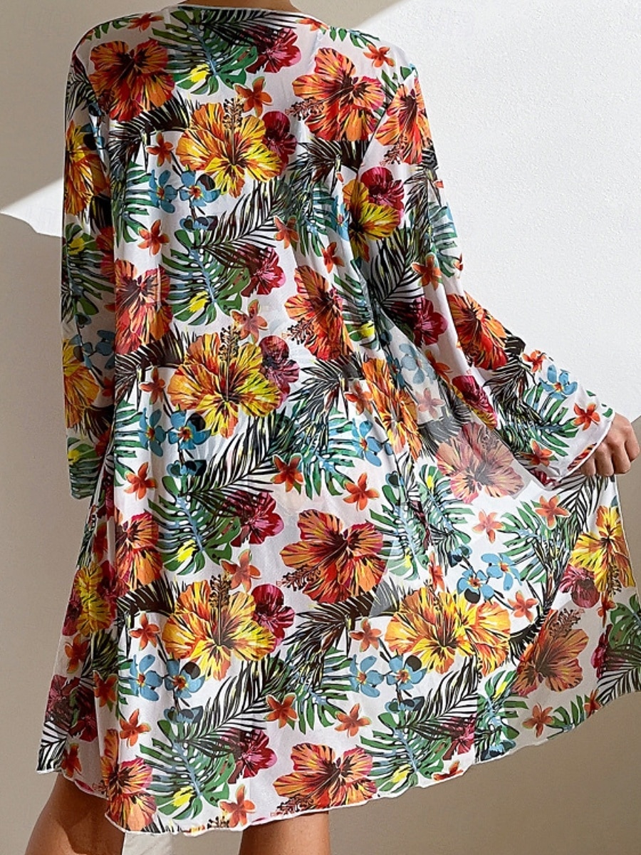 Naisten bikinit 3-osainen uimapuku palm alushousut slim selkä avoin lomaranta-asu kukkakuviolla lehtikuvio pyöreä kaula-aukkoinen hihaton uimapuku 2026 - $33.99 –P2