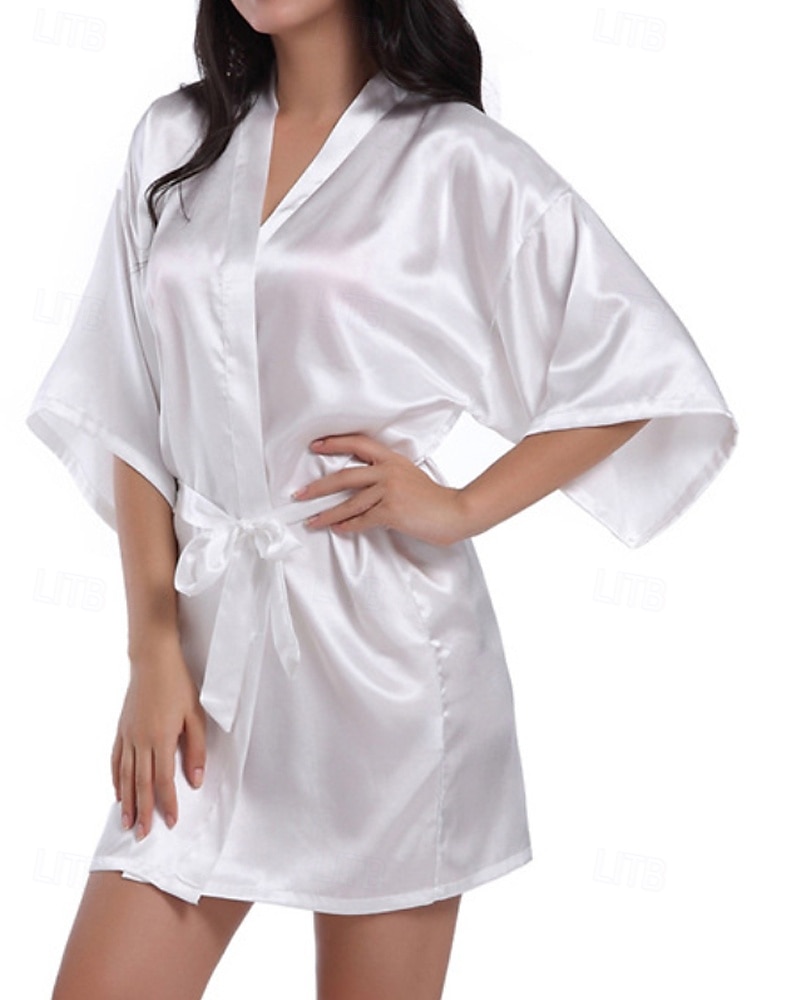Women's Robe Casual Soft Satin Pure Color Daily Home Bed Short Sleeve V Neck Black White Light Green Pink Navy Blue Summer Regular Fit 2026 - $22.99 –P8