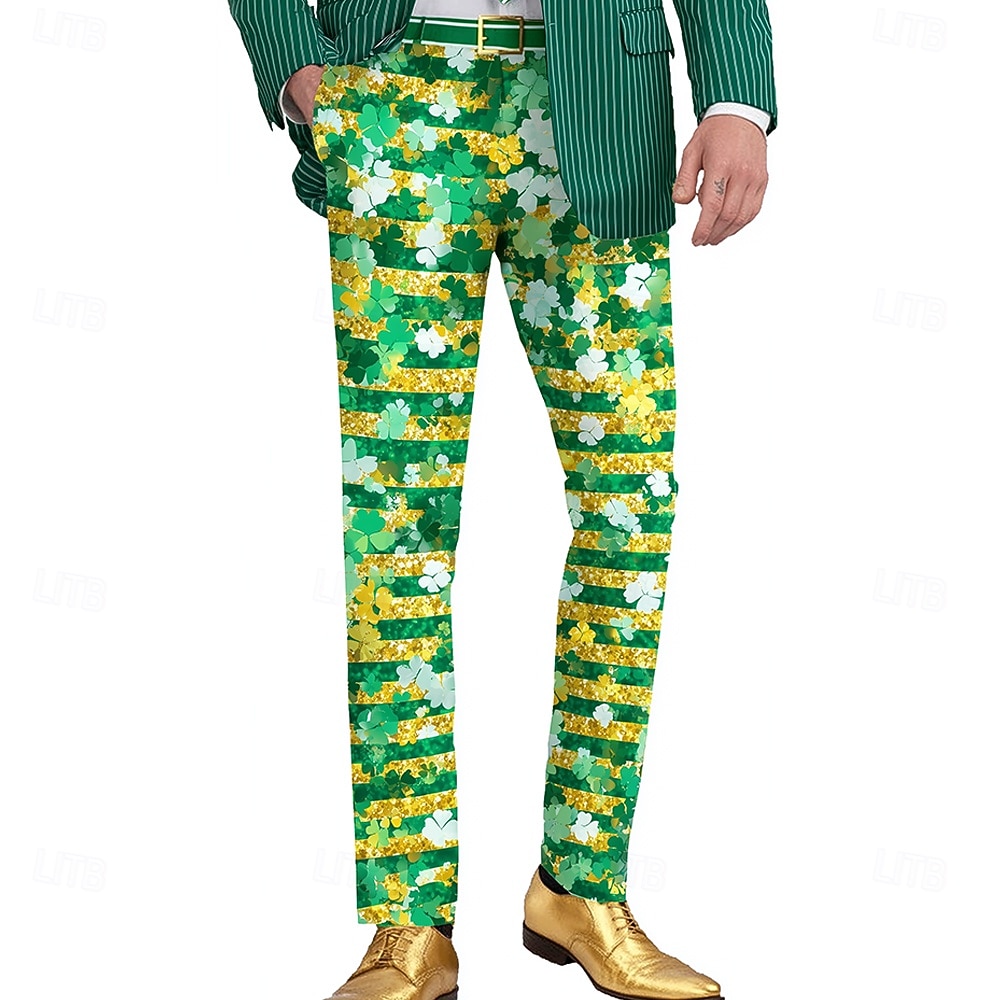 Pantaloni cu patru foi de trifoi St. Patrick pentru bărbați pantaloni cu dungi pantaloni eleganți talie medie vintage retro îmbrăcăminte de stradă vacanță pantaloni cu croi slim cu buzunare vară 2026 - $31.99 –P1