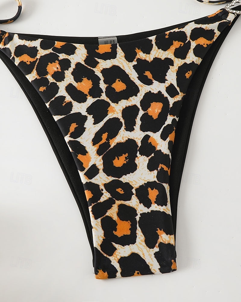 Mujer Bañadores Bikini 2 piezas Bermudas Traje de baño Espalda al Aire Vacaciones Ropa de playa Leopardo Cuello halter Sin Mangas Trajes de baño 2026 - $22.99 –P6