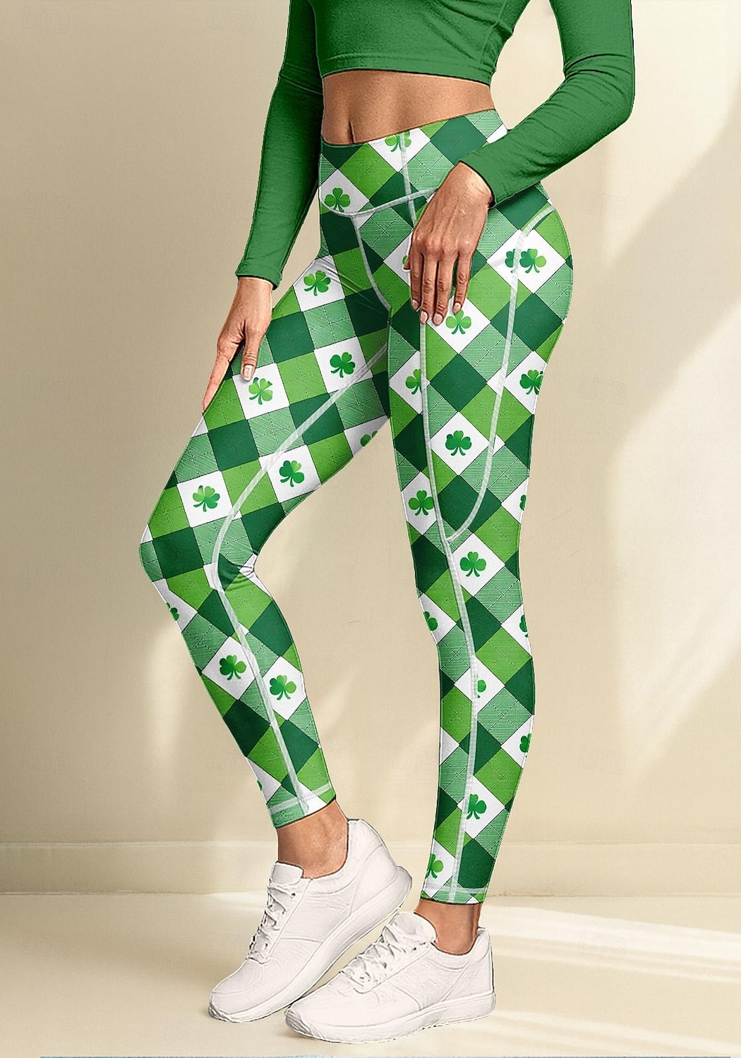 San Patrizio Per donna leggings da pilates Pantaloni fitness Leggings da palestra Tasche Bollo Tasche Laterali Pilates Palestra Allenamento in Palestra Pantaloni Collant Leggings Plaid Trifoglio Verde del 2026 a $20.99 –P3