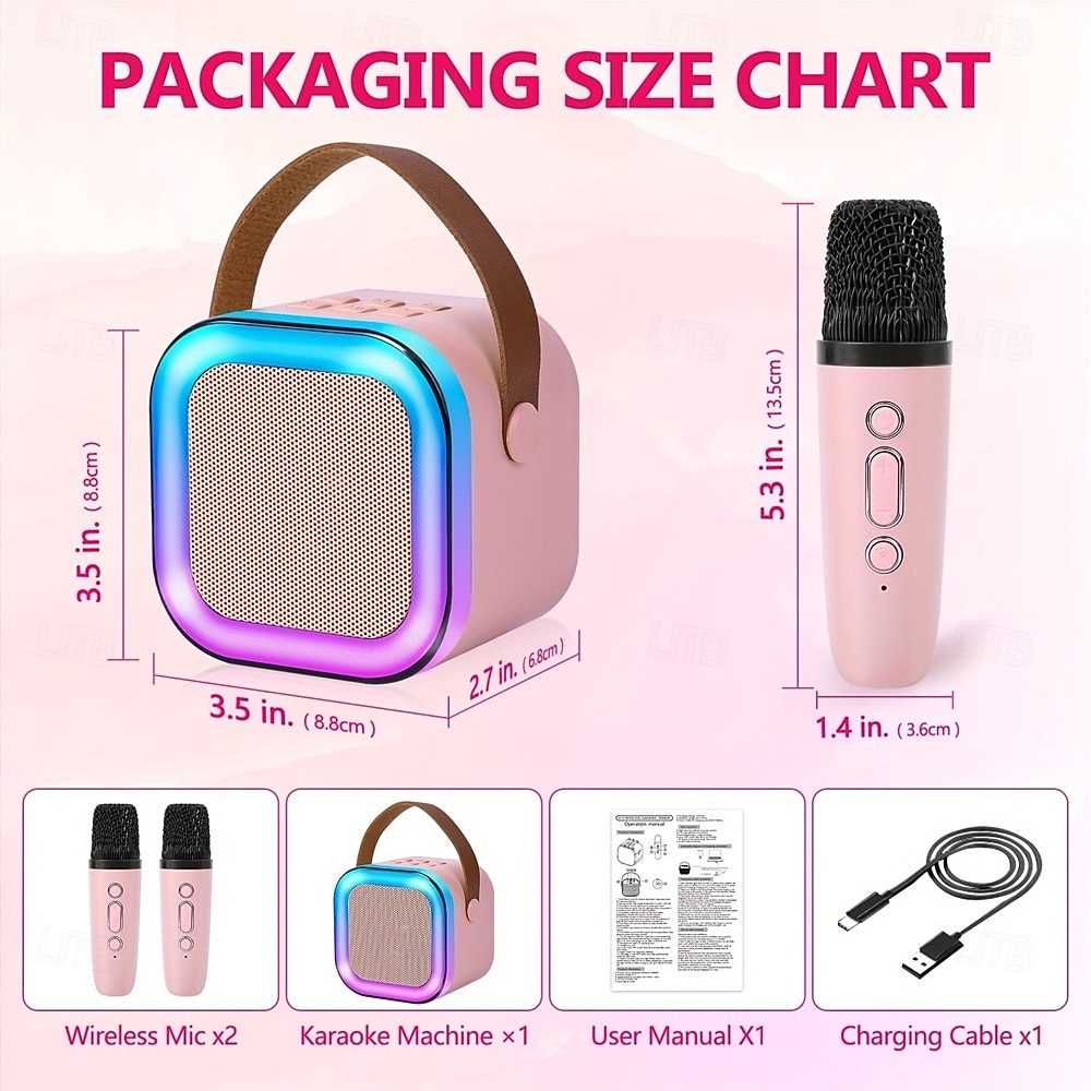 Wireless Microphone and Speaker Set Includes A Dynamic Microphone USB-charging Karaoke Machine Portable Handheld Karaoke System Great Valentine's Day Gift for Lover 2026 - $20.99 –P3