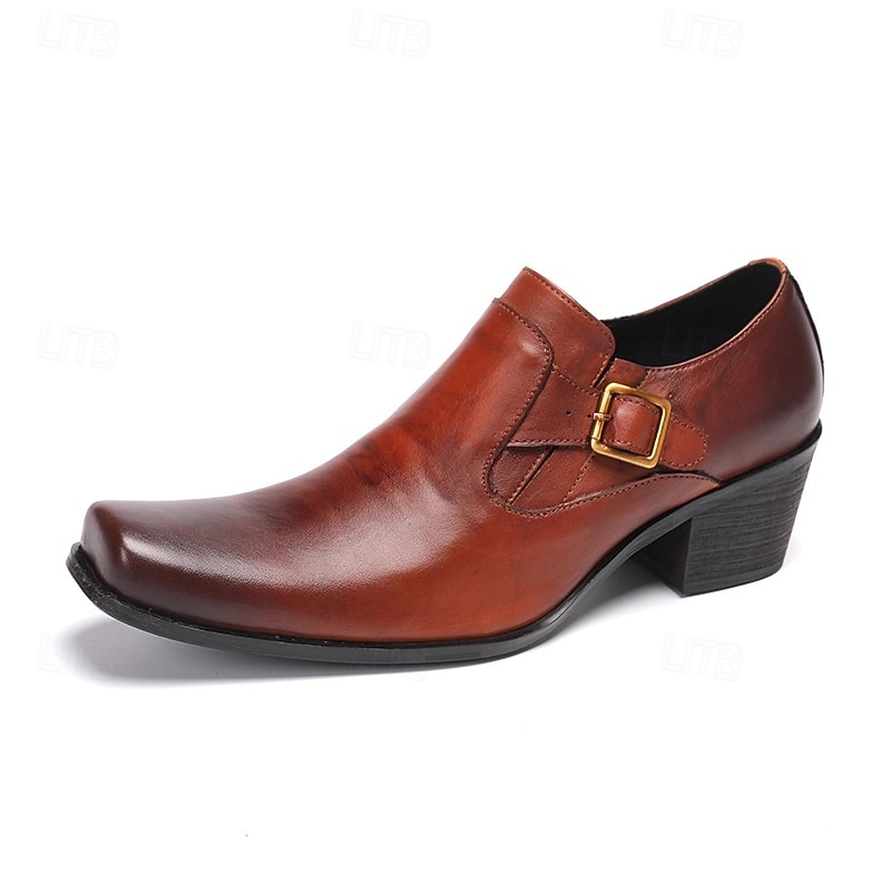 Sapatos masculinos pretos de couro, modelo slip-on, com corrente decorativa. Calçados formais de luxo para casamentos, ideais para o noivo e padrinhos, confortáveis e elegantes para eventos formais de casamento. de 2026 por $109.99 –P2