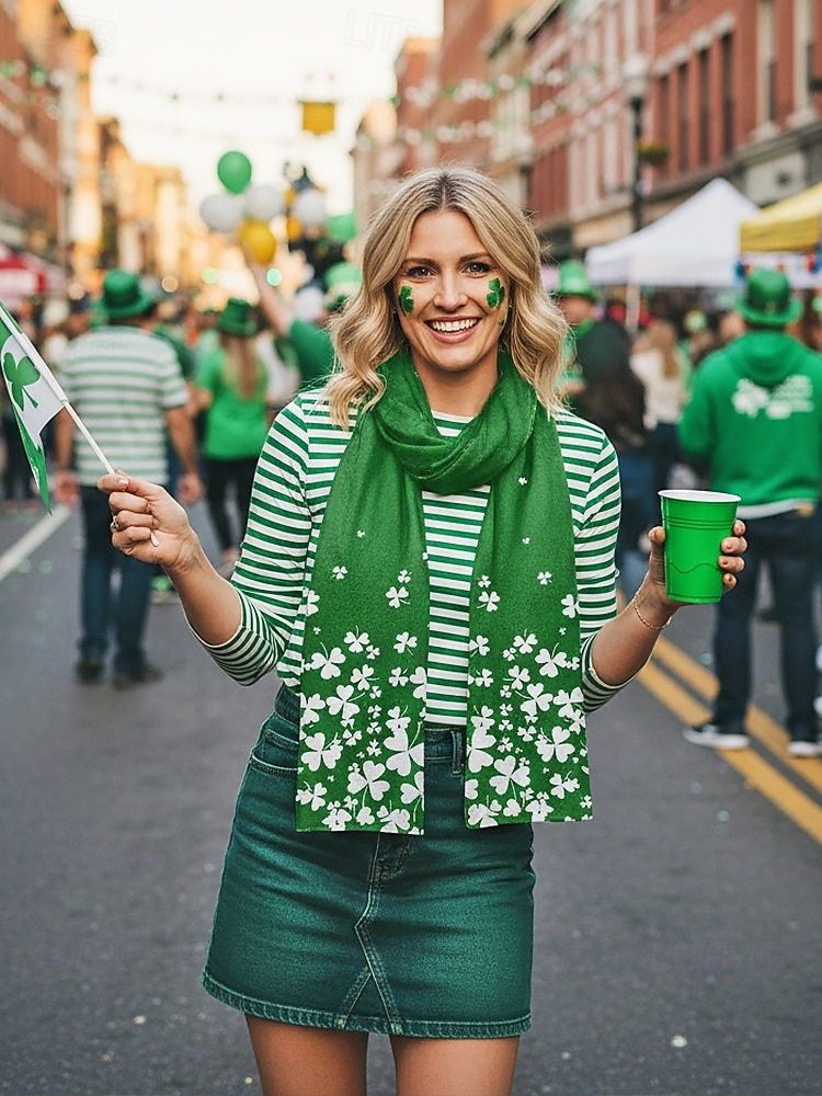 Damhalsduk i sammetskänsla i polyester för St. Patrick's Day, flera mönster, perfekt för St. Patrick's Day-firanden 2026 - $14.99 –P3
