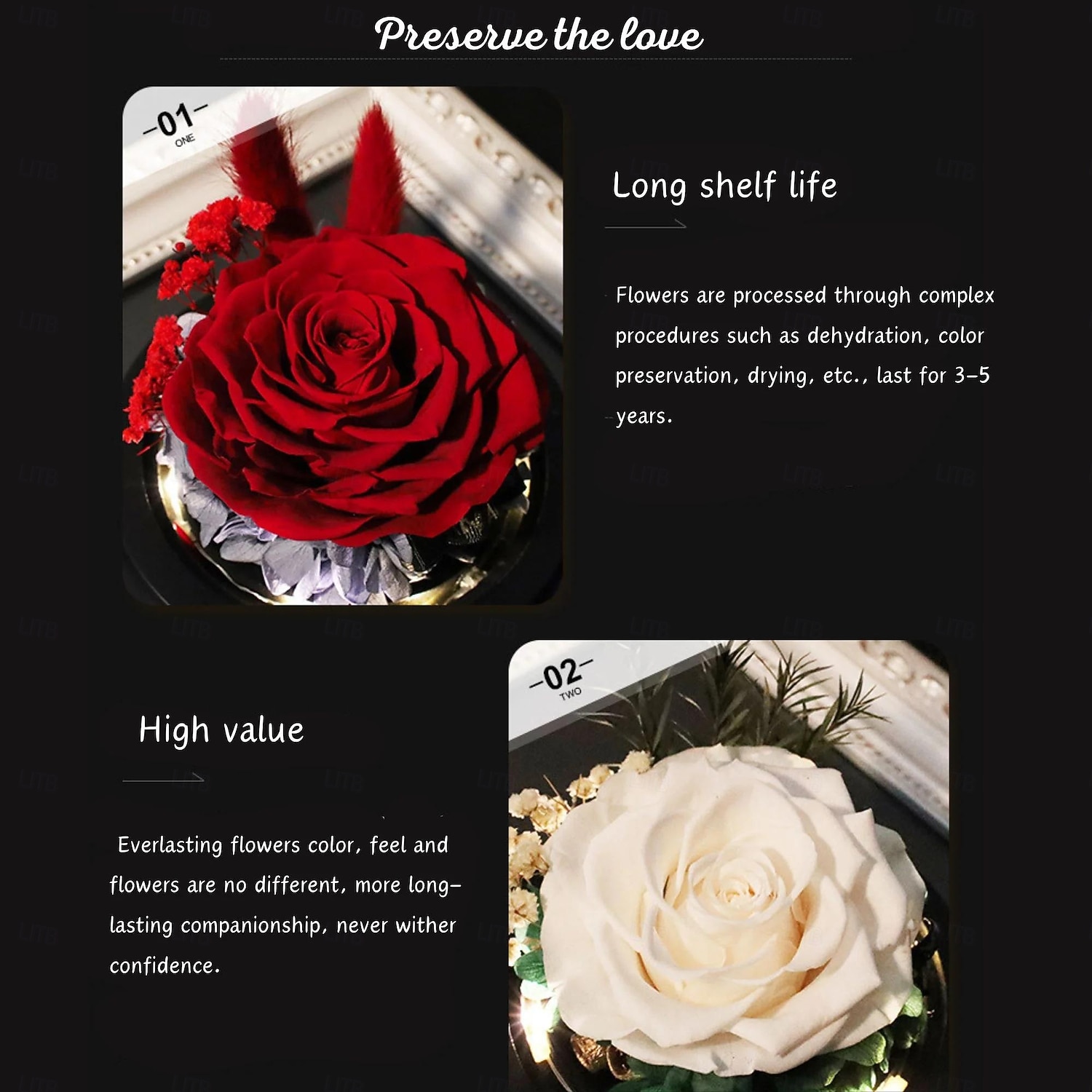 Konzervovaná pravá růže v krásném kreativním designu srdce skleněná kopule růžový dárek pro ni 2026 - $48.99 –P6