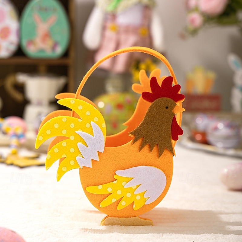Set van 3 vilten opbergmandjes met paashaasjes en kleurrijke hanen, handzame draagtassen met cartoonfiguren, paas snoepbakken voor feestelijke decoratie, lente opbergspullen voor kinderen en 2026 - $15.99 –P7