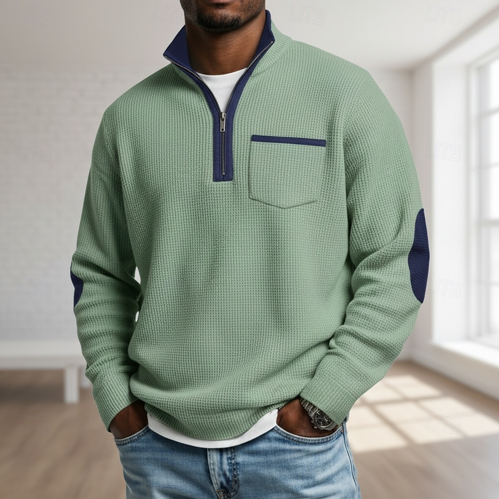 Herre Vaffel T-skjorte T skjorte Vaffel Henley-skjorte Herreskjorter med albuelapper Langermet Høyhalset Halv glidelås Høst vinter Helfarge Lapper Tradisjonell / vintage Fritid Lapper Fargeblokk 2026 - $24.99 –P1