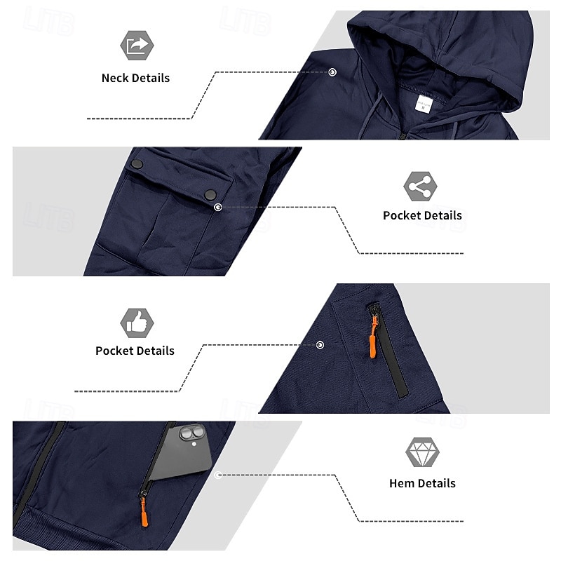 Pánské Kapuce Mikina s kapucí na zip Fleecová mikina Černá Námořnická modř Velbloudí Světle šedá Tmavě šedá Kapuce Bez vzoru Slátanina Sporty a outdoor Denní Dovolená Polyester Šik ven Základní Na 2026 - $29.99 –P4