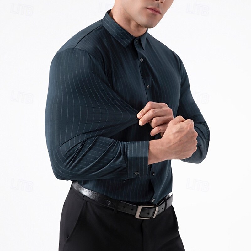 Hombre Camisa Camisa para Vestido Abotonar la camisa A Rayas Diario Negocio Bleu Ciel Negro Blanco Rojo Manga Larga Cuello Vuelto Todas las Temporadas Ropa Retazos 2026 - $26.99 –P3