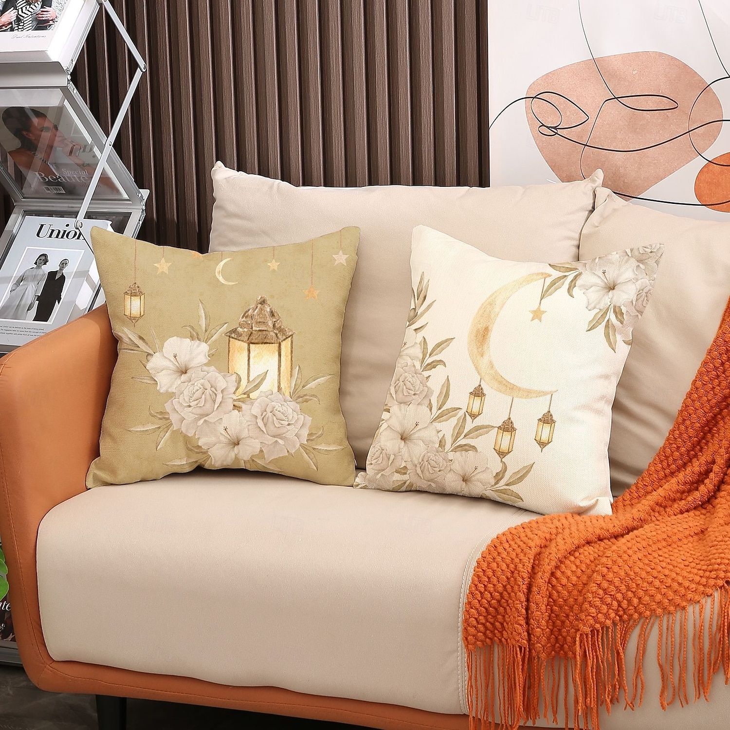 Ramadan eid díszpárnahuzat, hold &olajlámpás nyomat, légáteresztő kanapépárna, fesztivál lakberendezés nappaliba és imaszobába, ünnepi kiegészítő párna 2026 - $20.64 –P2