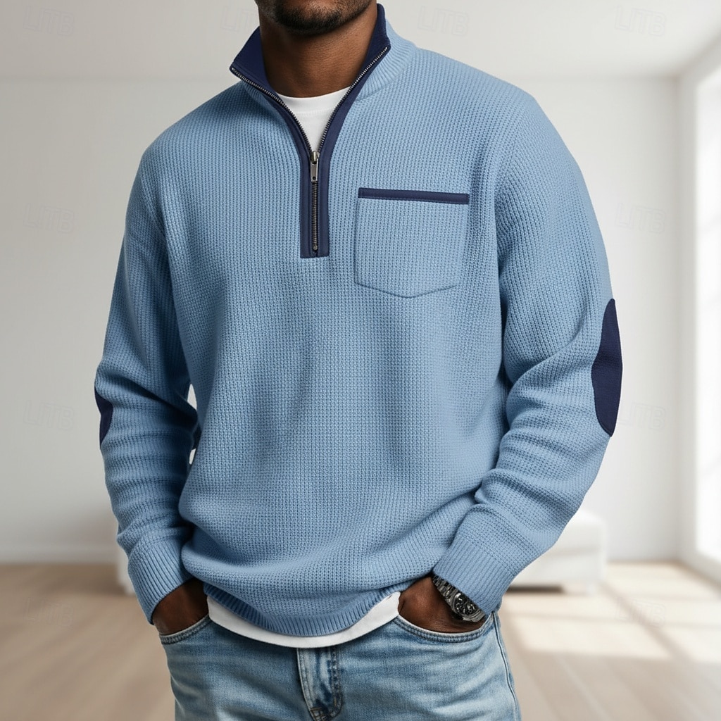 Herre Vaffel T-skjorte T skjorte Vaffel Henley-skjorte Herreskjorter med albuelapper Langermet Høyhalset Halv glidelås Høst vinter Helfarge Lapper Tradisjonell / vintage Fritid Lapper Fargeblokk 2026 - $24.99 –P5