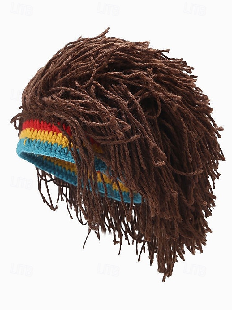 Herren-Perückenmütze aus Häkelgarn, mehrfarbiges Design mit grünen, roten und gelben Streifen, perfekt für den St. Patrick's Day und Kostümpartys 2026 - $14.99 –P12