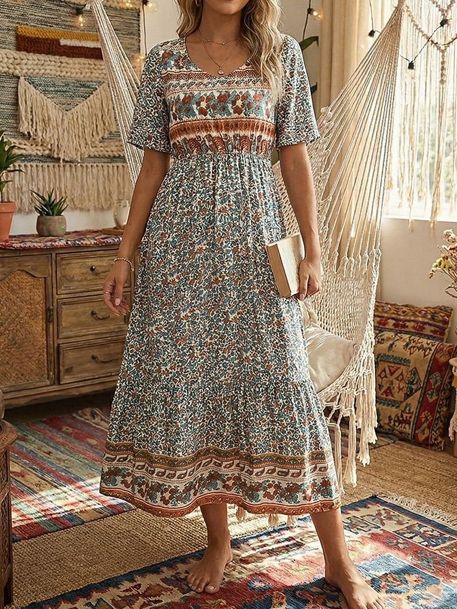 boho swing dress Colorful Heart Print Boho Halter Swing Dress Perfect for Summer & Be Canary Houze