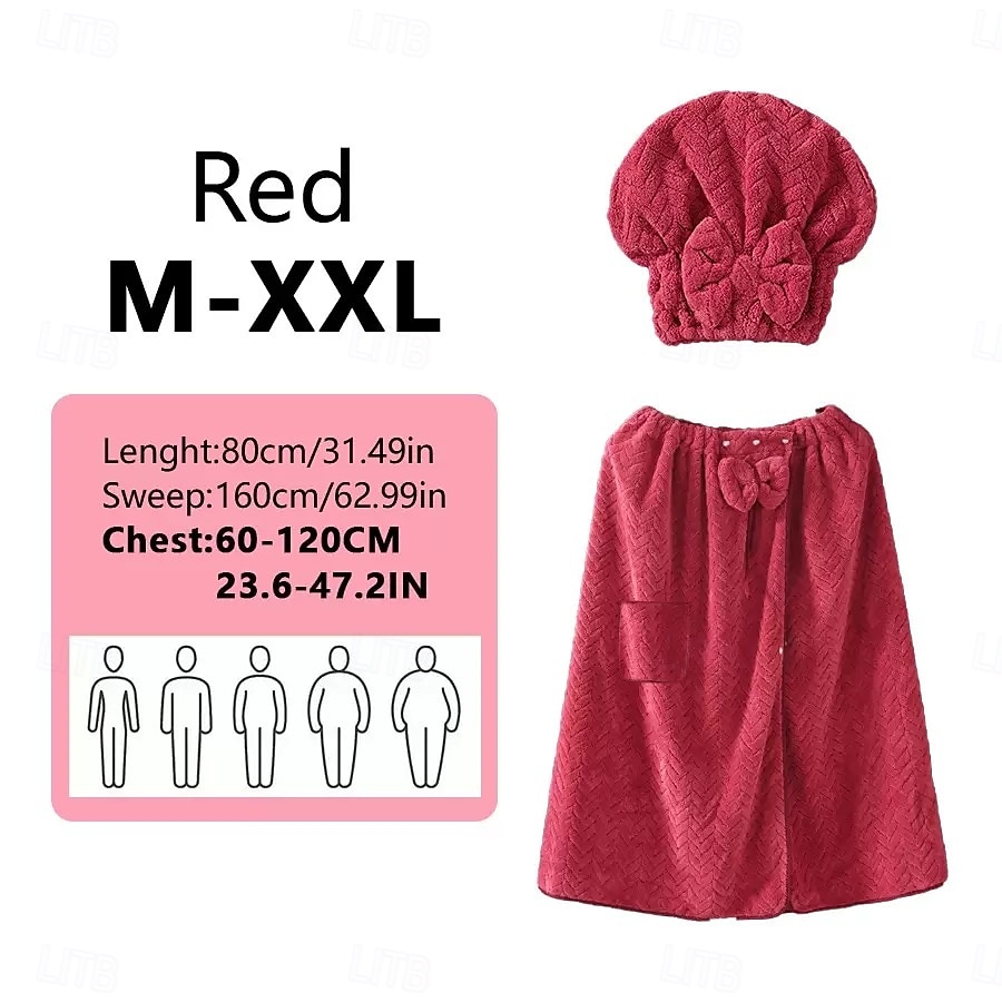 Conjunto de saia de banho plus size ajustável e touca de secagem rápida, roupa de banho confortável e prática, perfeita para depois do banho, à beira da piscina e no chuveiro, secagem rápida e ajuste regulável. de 2026 por $35.99 –P6