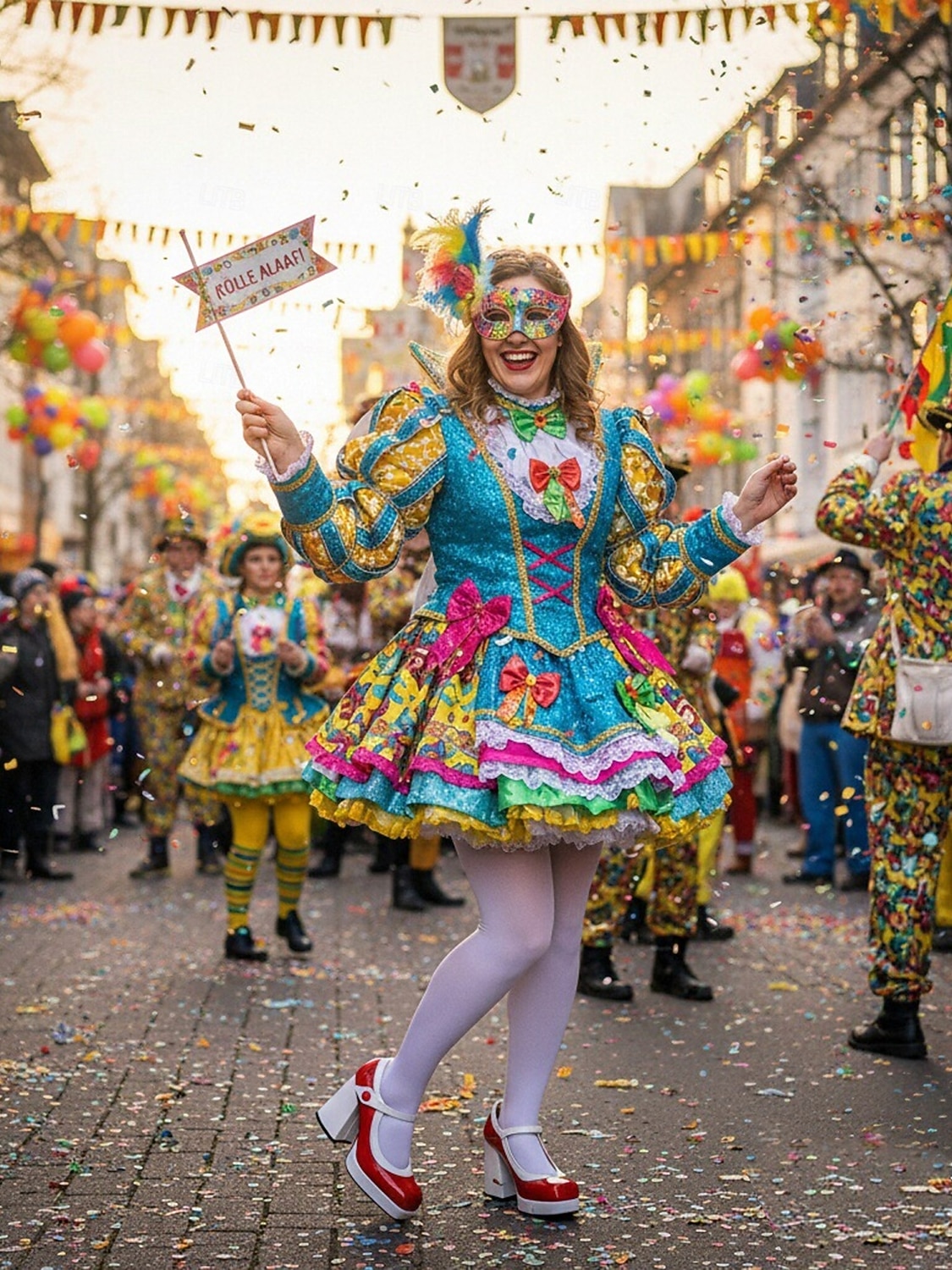 Fioletowe platformy z białymi akcentami na karnawał Mardi Gras – retro styl karnawałowy idealne na festiwalne parady i wydarzenia 2026 - $59.99 –P1