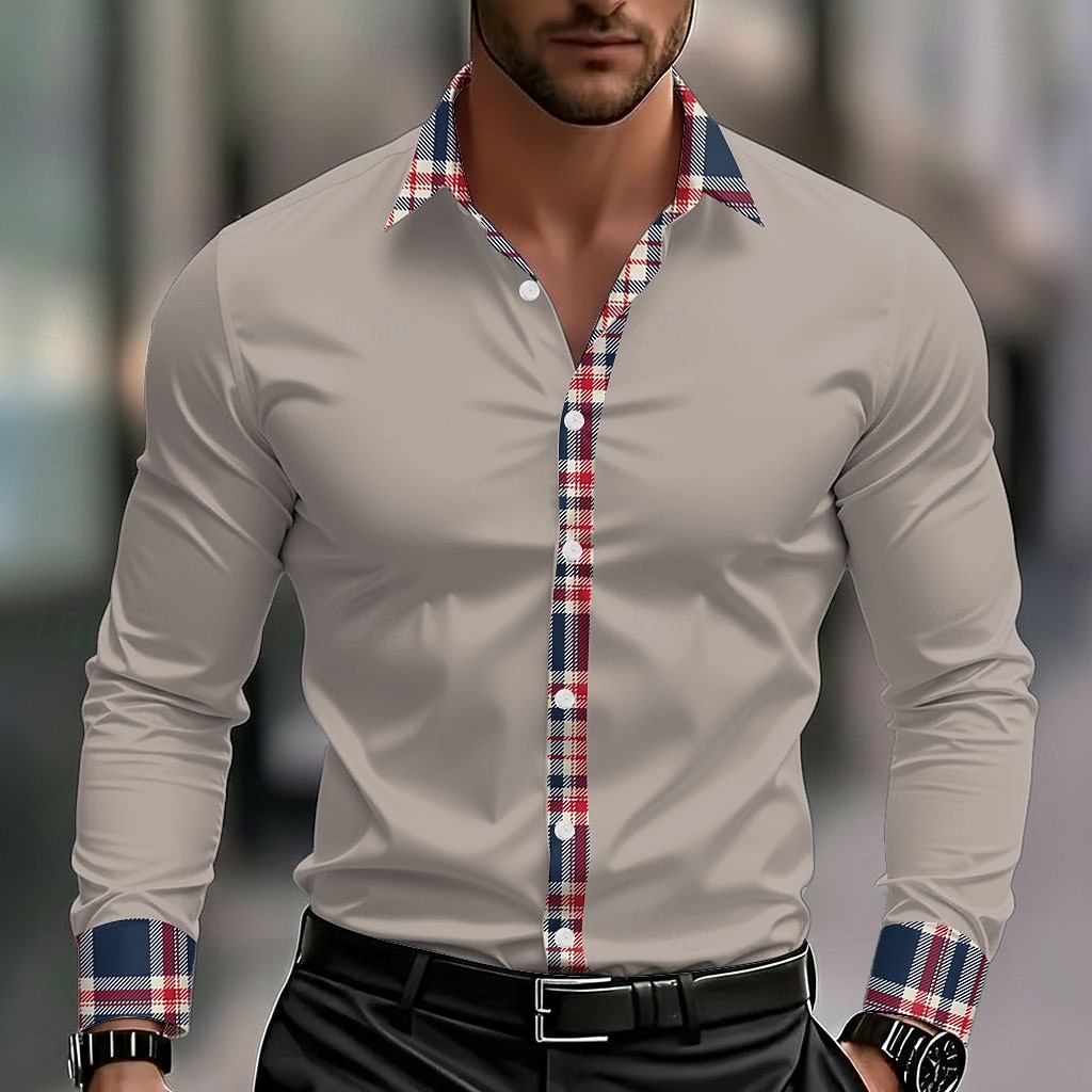 Miesten Geometrinen Ruudukko / Plaid Paita Button Up paita Rento kauluspaita Pitkähihainen Muoti rento ulko- Arkikäyttö Kevät Syksy Sänkyjen avaus 3D-tulostus kauluspaidat Musta Valkoinen Viini 2026 - $27.99 –P4