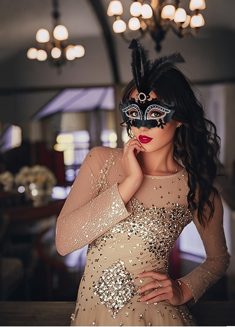 Maschera in maschera veneziana rossa con piume per donne - elegante accessorio da costume intagliato al laser per il festival di Venezia Mardi Gras cosplay e feste in maschera del 2026 a $11.99 –P1