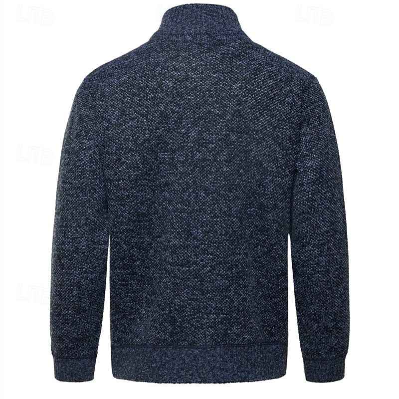 Herre Genser Cardigan Genser Glidelås genser Riflet Strikke Vanlige topper Strikket Helfarge Høyhalset Nøytral Mote Avslappet Dagligdagstøy Klær Høst Vinter Navyblå M L XL 2026 - $30.99 –P9