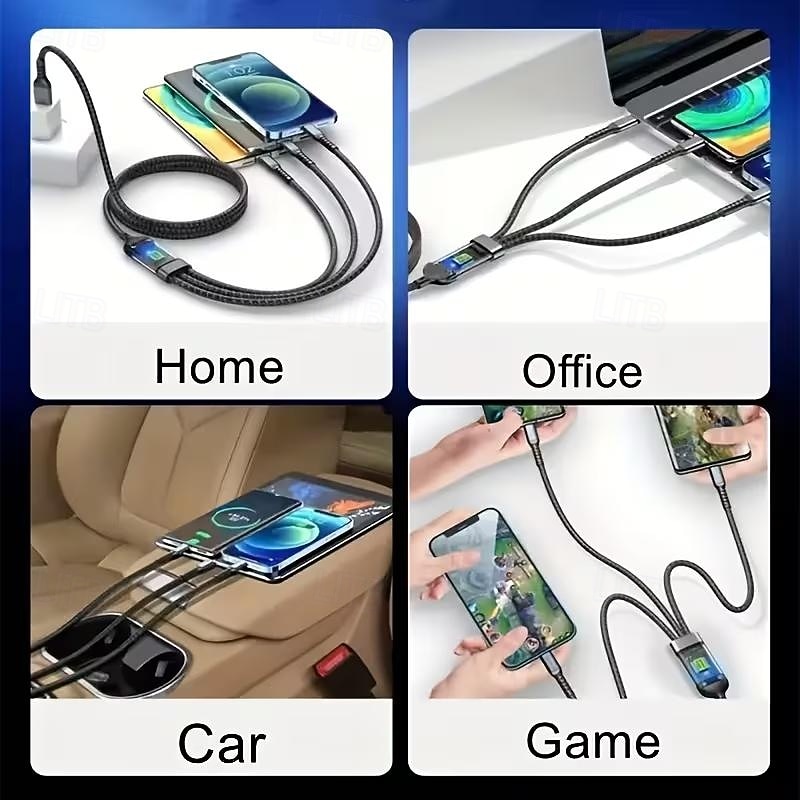 Balení 3 univerzálních rychlonabíjecích kabelů, nylonový opletený kabel QC3.0 s konektory Lightning, micro USB a USB-C pro více smartphonů 2026 - $15.99 –P7
